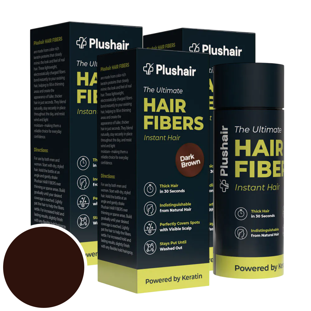 SET 3 paquetes de fibras capilares Plushair HAIR FIBERS – castaño oscuro