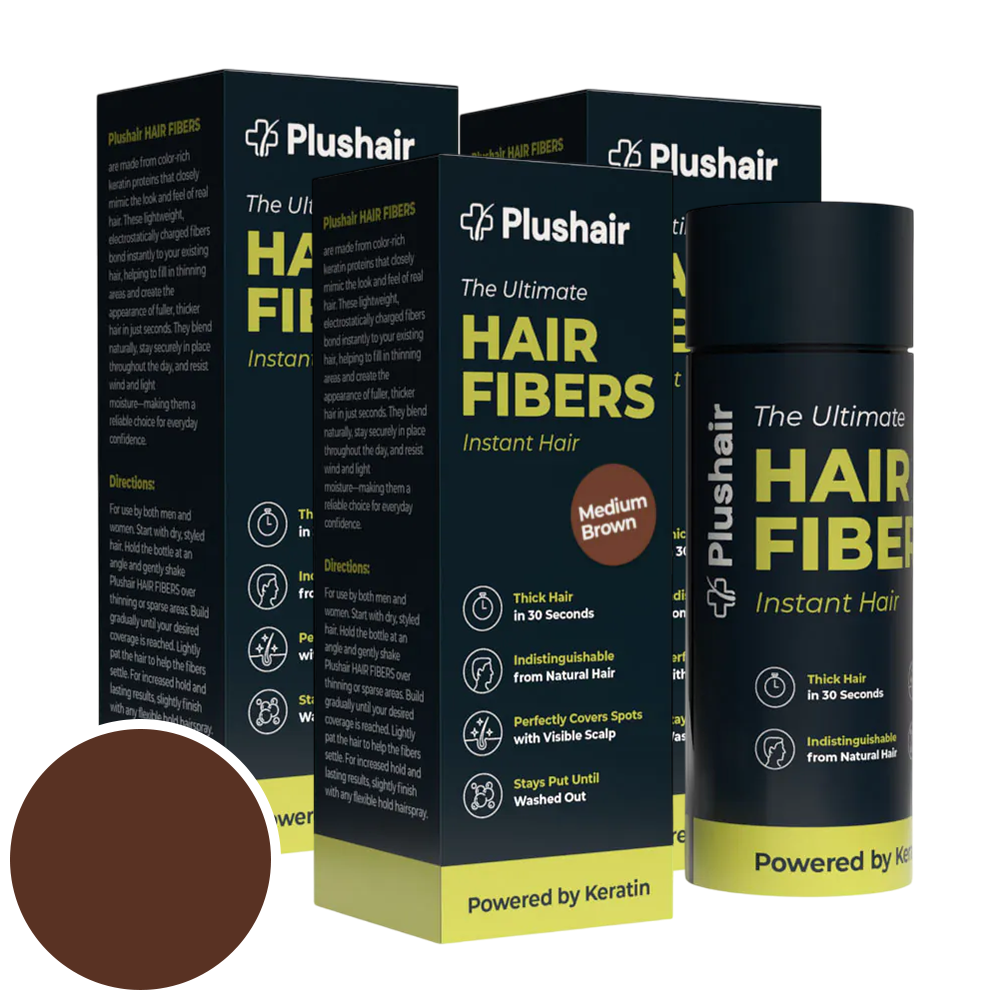 SET 3 paquetes de fibras capilares Plushair HAIR FIBERS – castaño medio
